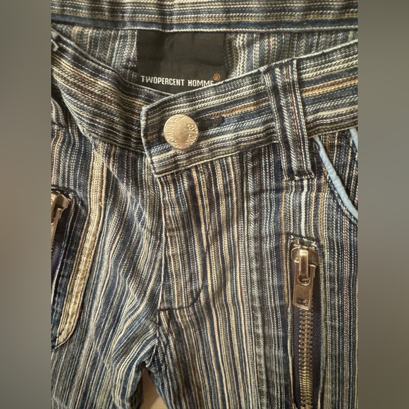 Two Percent Homme Rare Japanese Jeans Striped Denim Crop Low Rise Straight Sz S - Picture 2 of 6